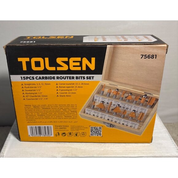 Tolsen 15Pcs Carbide Router Bits Set With Wooden Box - Picture 3 of 10